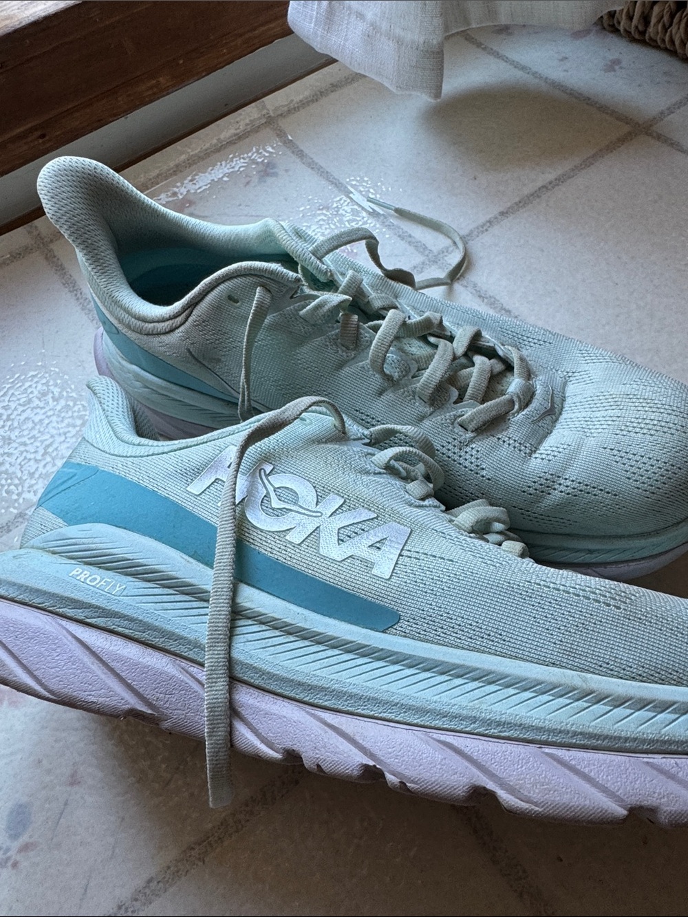 Hoka One One Women’s Mint and Light Blue Running Shoes